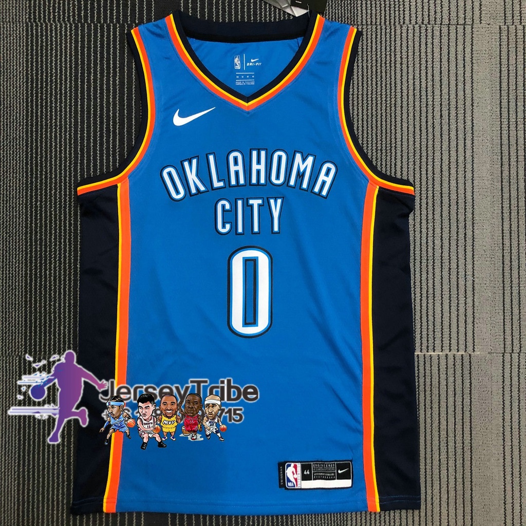 NBA Basketball Men's Jersey Oklahoma Thunder 0 Russell Westbrook Jerseys Blue Shopee Malaysia
