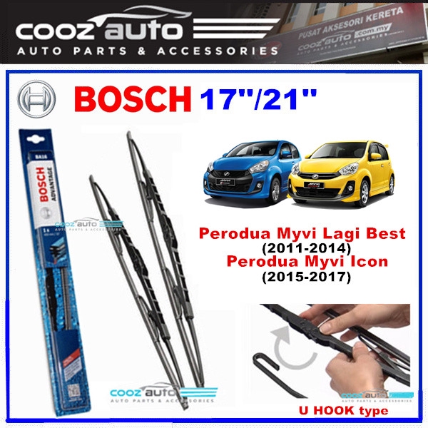 Bosch Aerotwin Retrofit U Hook Wiper Set for Perodua Myvi Icon (21/17)
