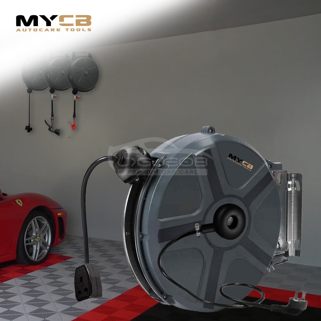 MYCB [Promo] 10M Retractable Air Hose Reel BLACK 1/4'' Hose Reel Wall Mount  FREE Standard Air Gun High Power Air Blow