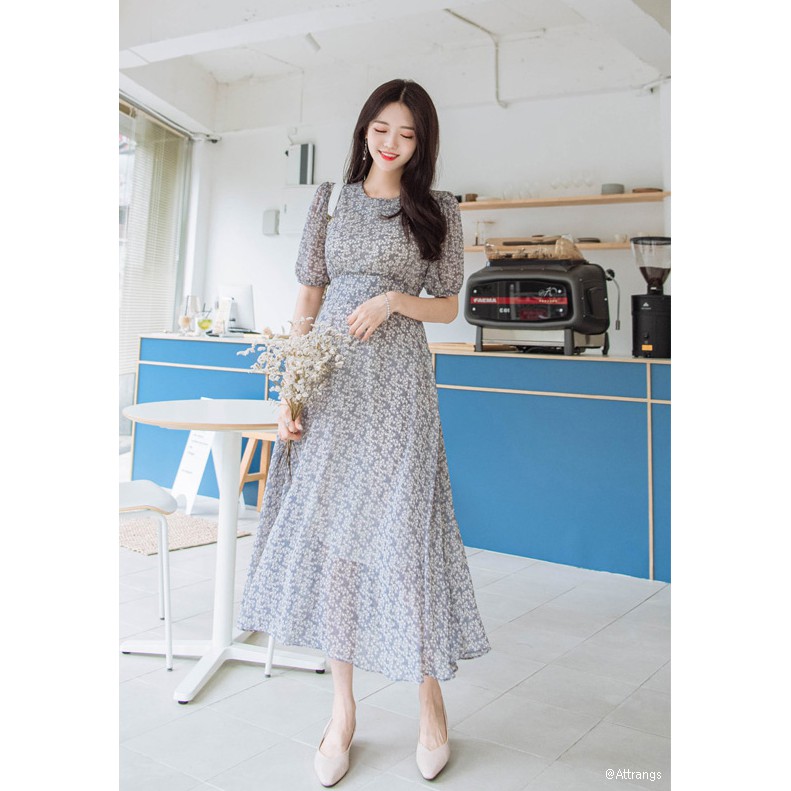 PLAIN FLORAL KOREAN DRESS LOCK ON LIVE