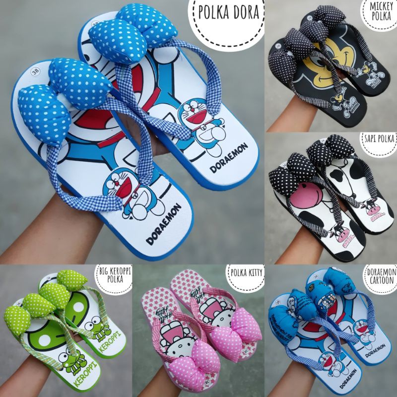 Cute Flip Flops Adult Cartoon Character Ribbon/Doraemon Sandals/Keroppi