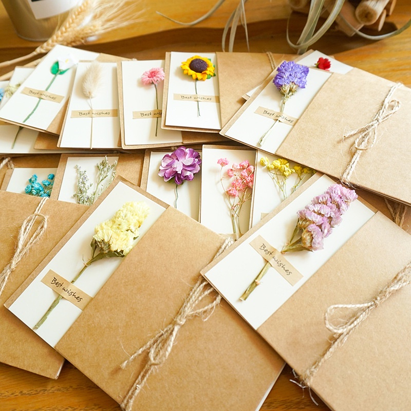 DIY Kraft Paper Handmade Dried Flowers with envelope Postcard Greeting ...