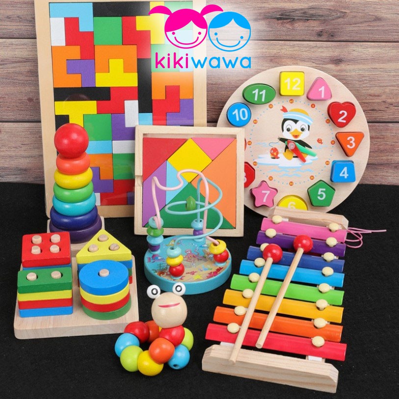 (CLEARANCE) Wooden Educational Toys Kids Montessori Building Blocks ...