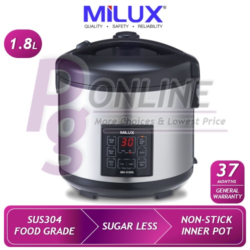 Milux 1.8L Sugar Less SUS 304 Stainless Steel Inner Pot Rice Cooker MRCD182SL / MRCD182SL