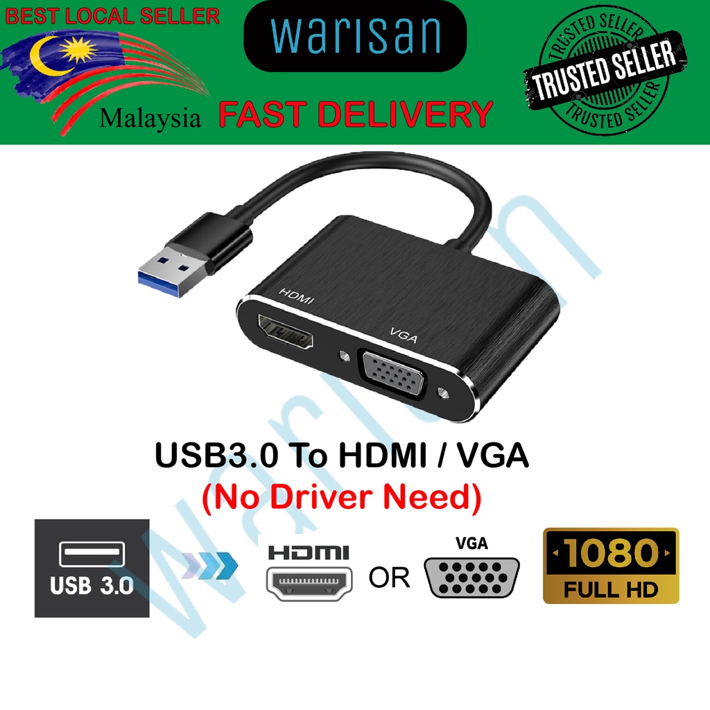 (READY STOCK) USB 3.0 TO HDMI/VGA DUAL Display Adapter Converter Shopee Malaysia