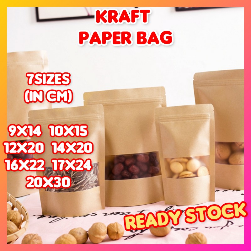 Kraft Paper Bag Zip lock Zip Pouch Bag 50pcs READY STOCK Kraft Paper Zipper Ziplock