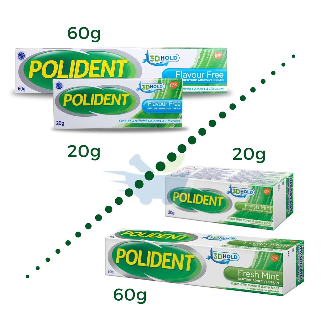 POLIDENT DENTURE ADHESIVE CREAM 20G 60G (Flavour Free/ Fresh Mint