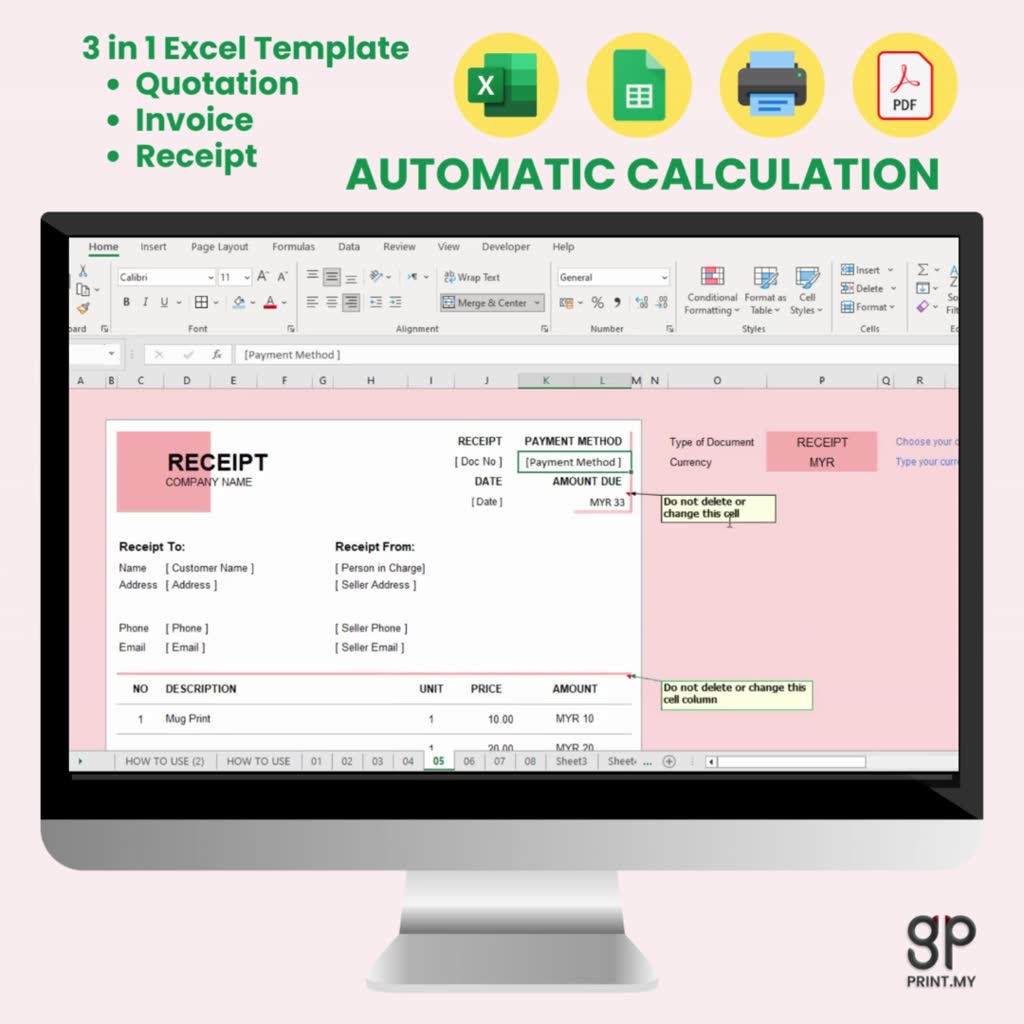 Auto Calculation Invoice Template Exce| 3 in 1 Quotation, Invoice ...