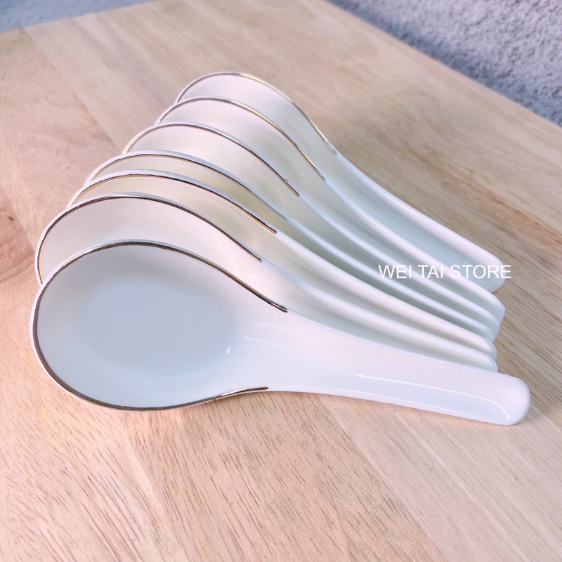 Spoon Soup 2pcs Spoon Ceramic Gold Line Spoon 汤匙 | Shopee Malaysia