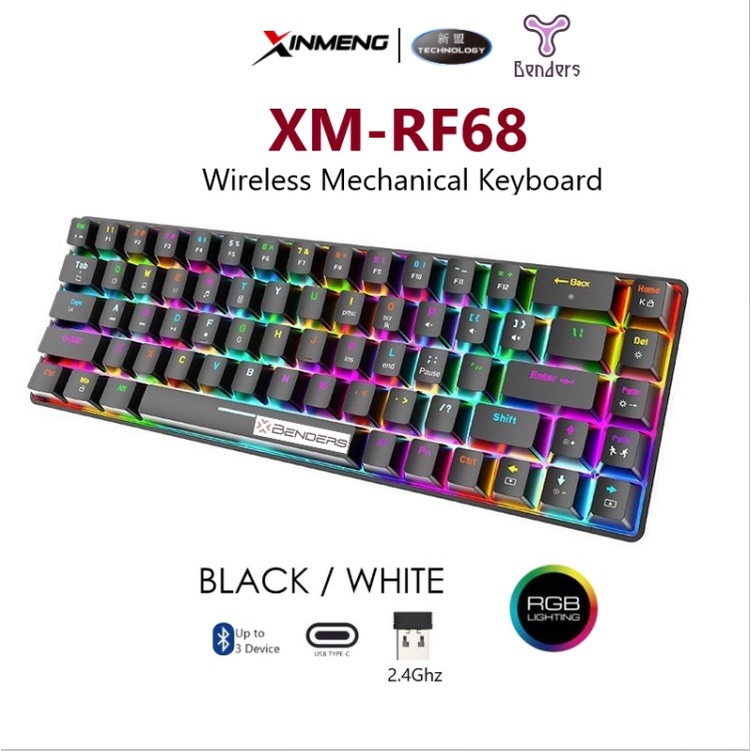 XINMENG RF68 RGB Three Mode 68 Keys Mechanical Keyboard Bluetooth 2 ...