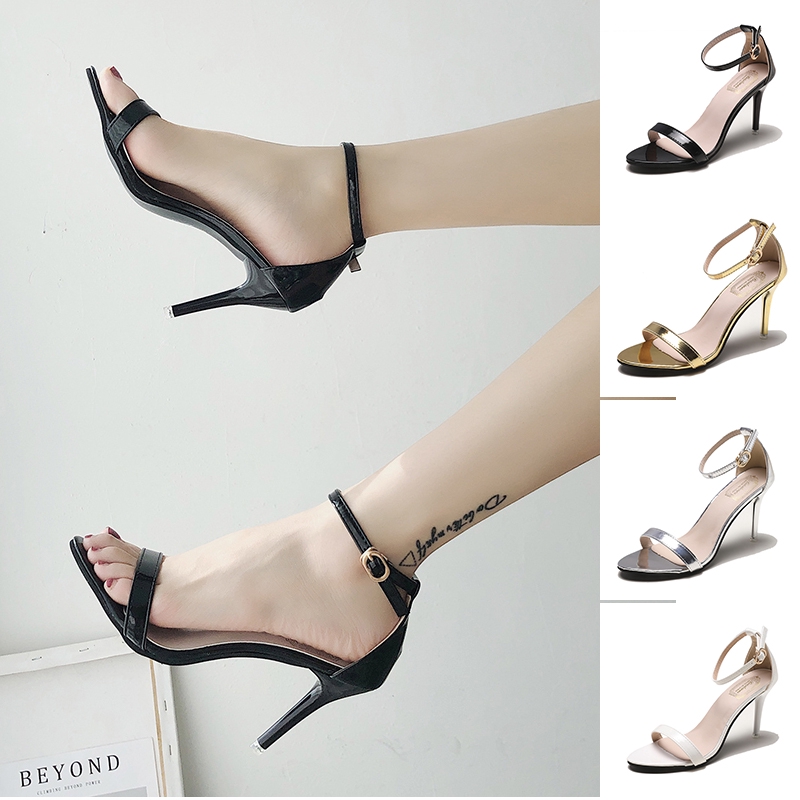 Women s Shoes Summer High Heels Ankle Strap Gold Elegant Shopee Malaysia