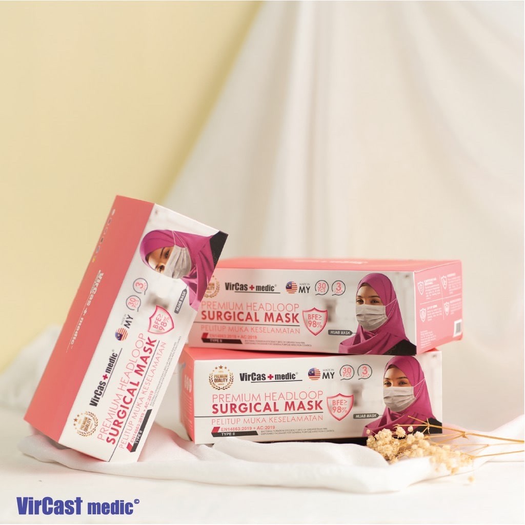 HIJAB FACE MASK Vircast Medic Premium Headloop Surgical Mask 30s