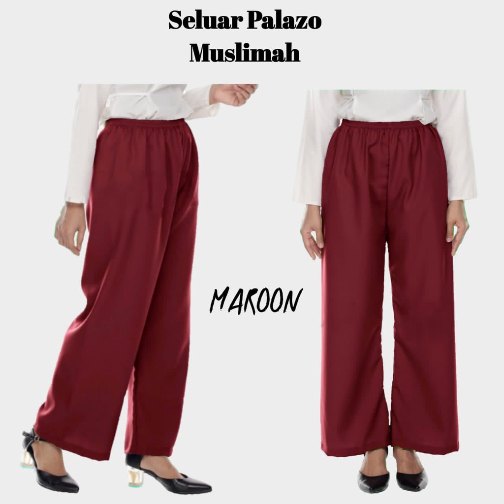 (SELUAR PALAZO MUSLIMAH) palazzo muslimah pants murah kain como crepe ...