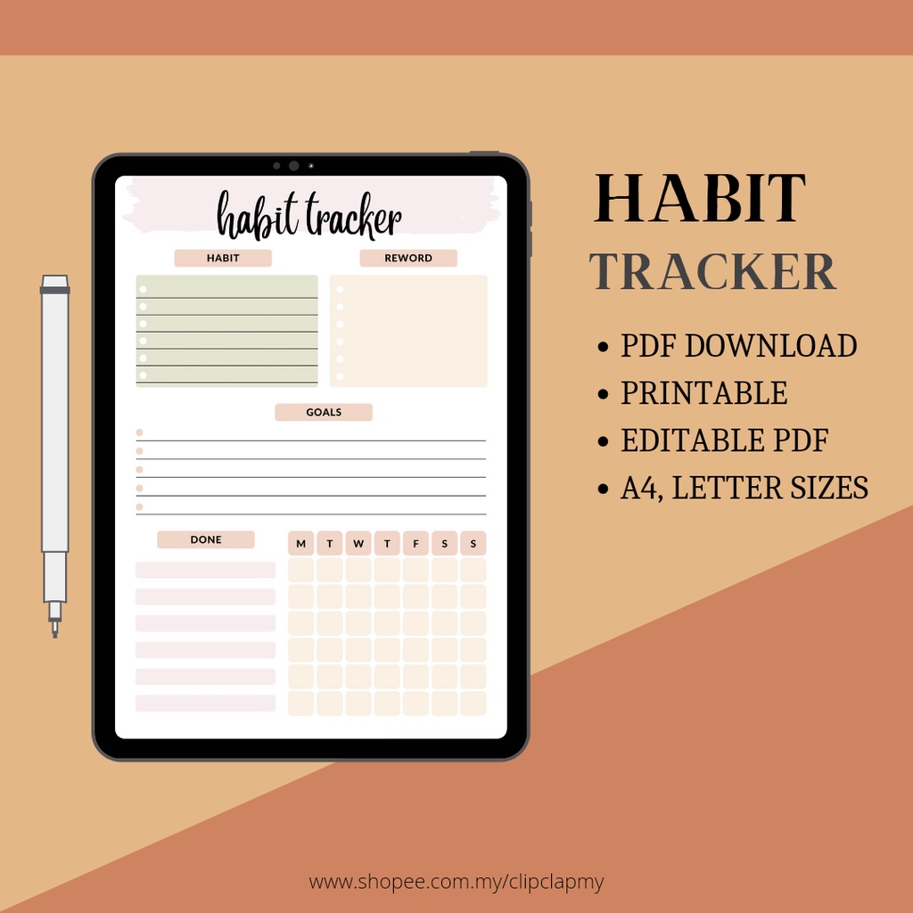 Habit Tracker | Printable &amp; Editable PDF | Digital Download | Shopee ...