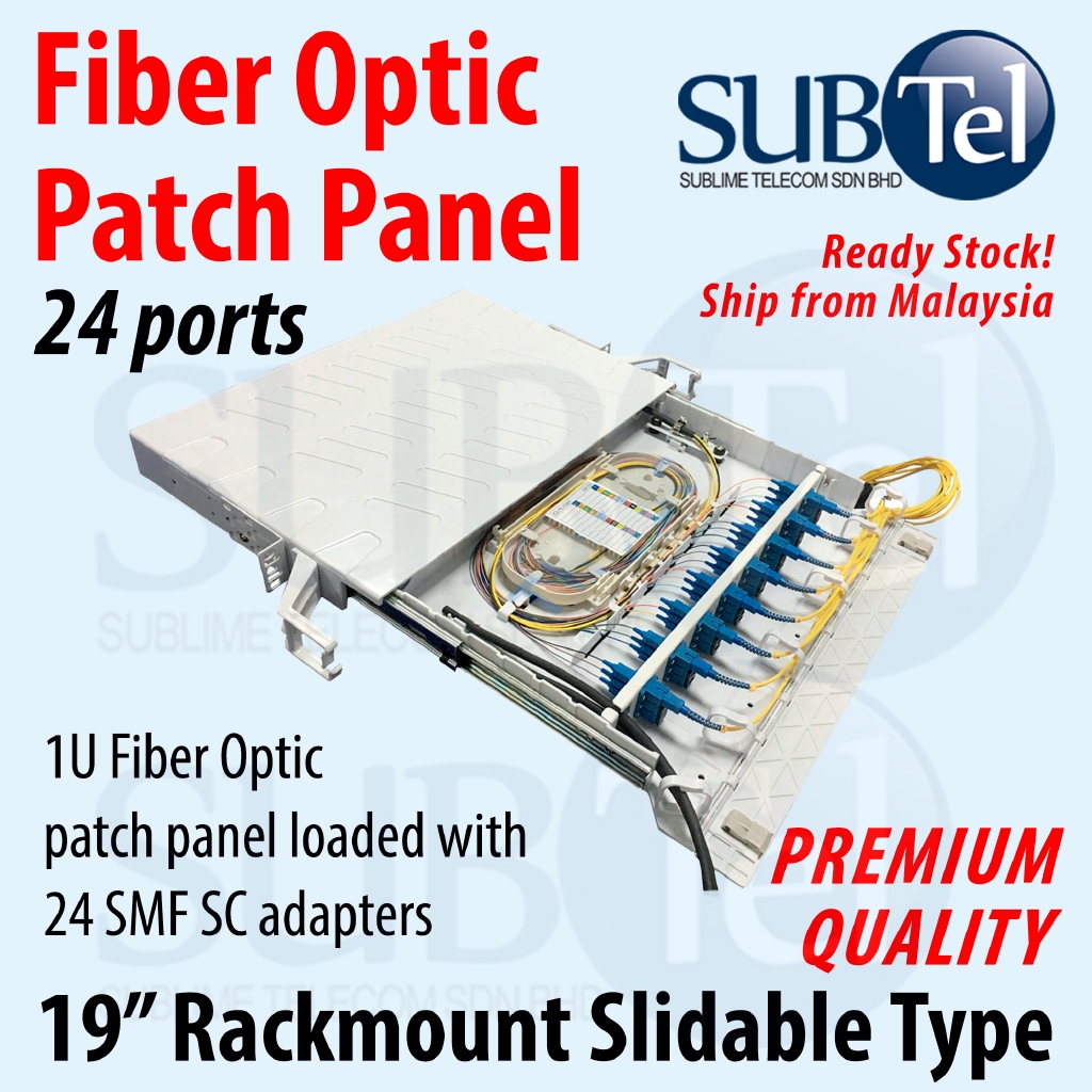 1U 24 Port Fiber Optic Patch Panel 19" rack Rackmount Slidable Type ...