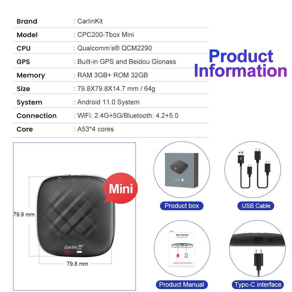 Carlinkit CarPlay Mini Ai Box Android 11 Wireless CarPlay Wireless