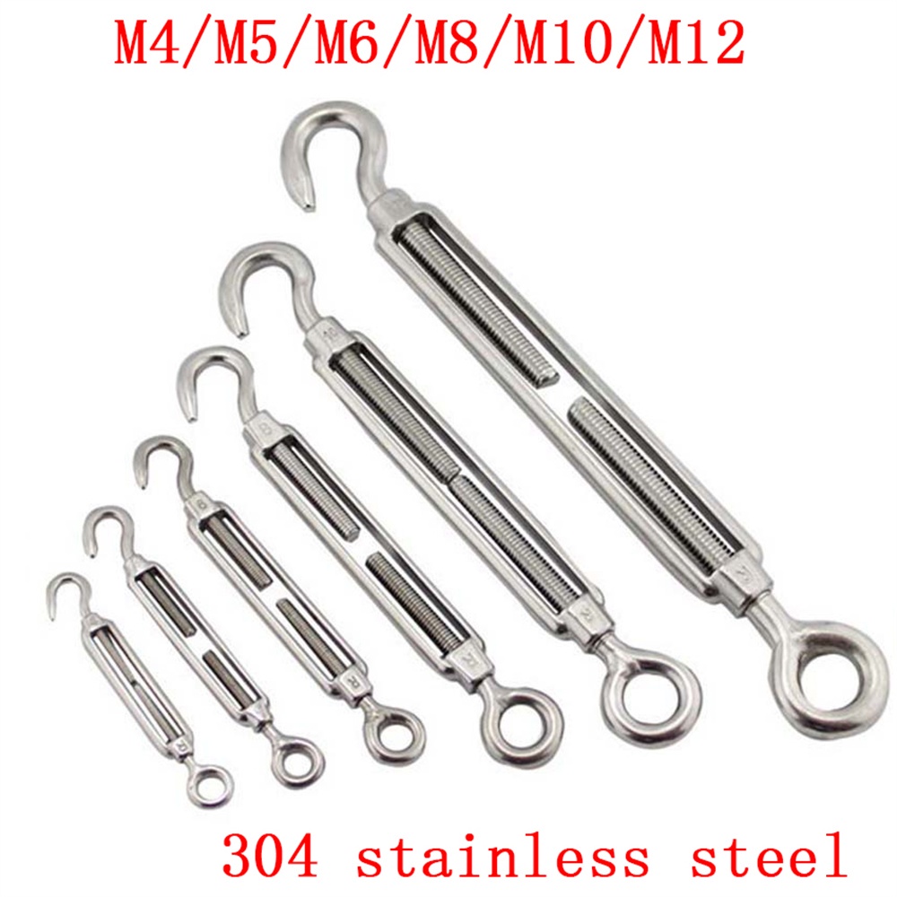 304 Stainless Steel M4 M5 M6 M8 M10 M12 Hook & eye Turnbuckle Wire Rope  Tension Adjusting Chains Rigging 10/ 4/ 2pcs