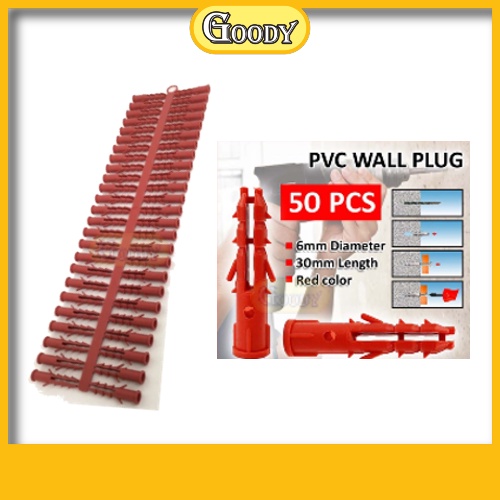 PVC WALL PLUG 6MM RED (50PCS / 1000PCS / W/SCREW-8MMX32MM) | Shopee ...
