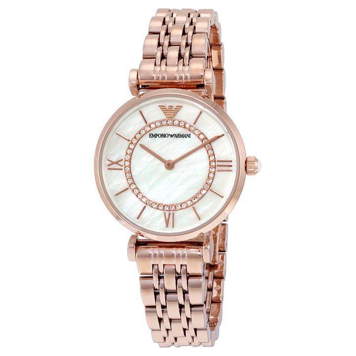 Authentic Emporio Armani Women Pearl Dial Rose Gold Steel Watch AR1909 ...