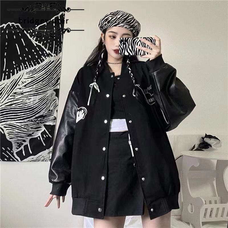 Women's Jackets Harajuku Loose Student Print Baseball Uniform | Shopee ...