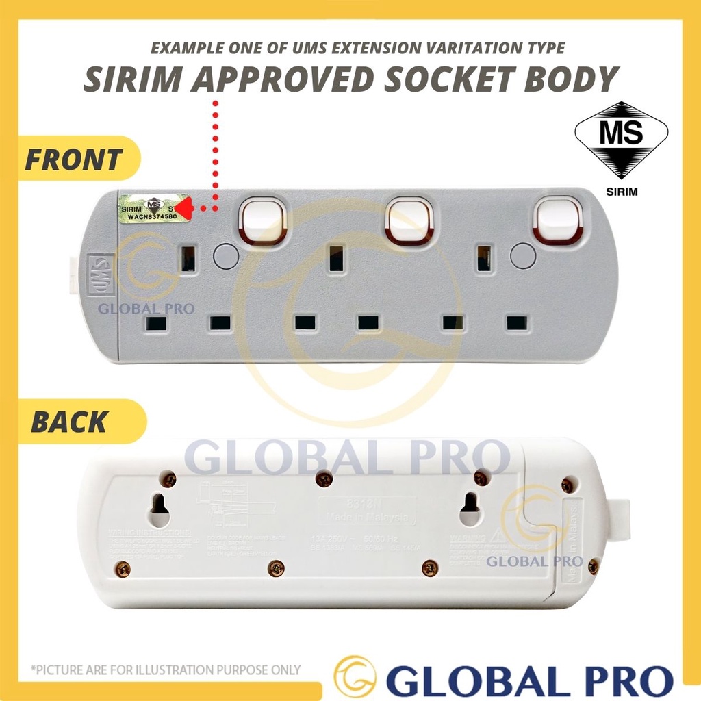 SIRIM UMS 8513-N 5 Way Extension Cord Plug 3 Pin Socket Extension Plug ...