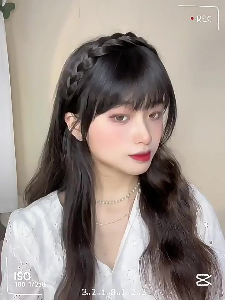 Korean style wig bangs one fishbone braid headband new high skull twist ...