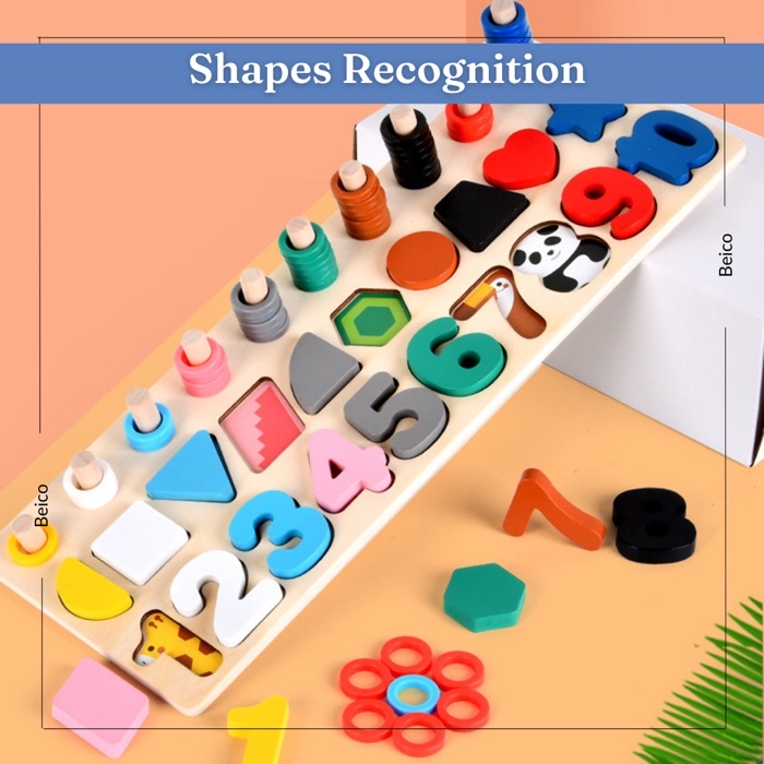 Wooden Number Puzzle Sorting Montessori Toys for Toddlers Shape Sorter ...