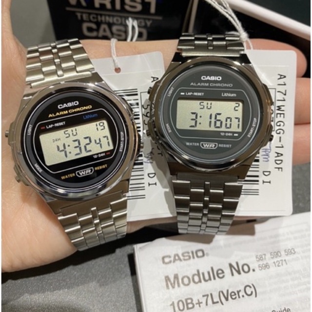 Casio Orologio Unisex A171WE-1ACF, Cronometro, Allarme, LED E Calendario, Cinturino In Acciaio Regolabile