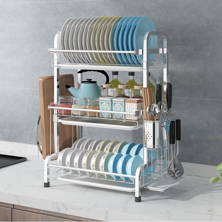 3 Layers Dish Rack Stainless Steel Drainer Kitchen Rack Storage Rak ...