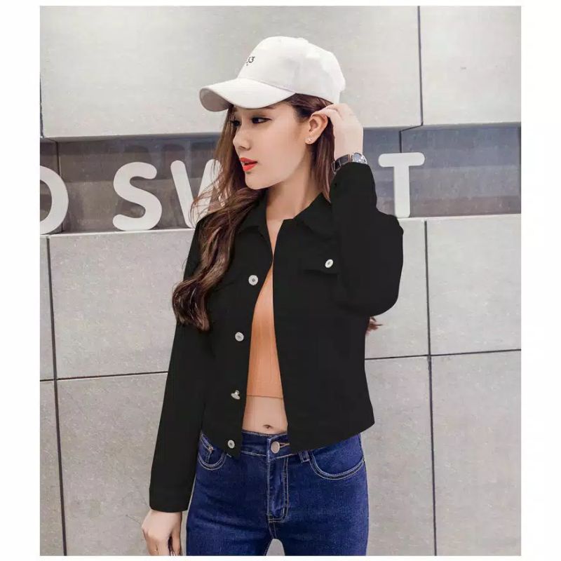 Jeans Jacket BAGGY VINTAGE SNOW BLACK Jacket CROP GIRLS Women GIRLS Latest JEANS Jacket DENIM Jacket Shopee Malaysia