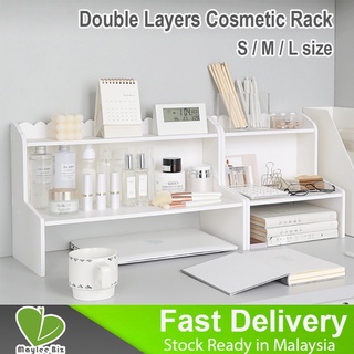 Desktop Double-layer Folding Storage Rack Foldable Dormitory Storage  Countertop Organizer 2 Tier Shelf Makeup Cosmetics