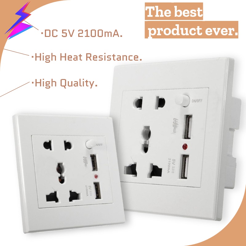 2.1A Dual USB Wall Charger Socket Adapter Universial Power Outlet Panel wite Swi Shopee Malaysia