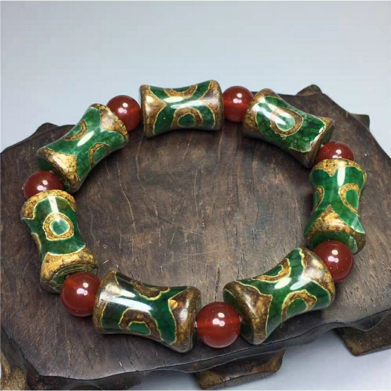 🔮 Tibet Dzi Beads/Gzi Bracelet 西藏3眼老天珠手串矿石灵石钛晶黑钛