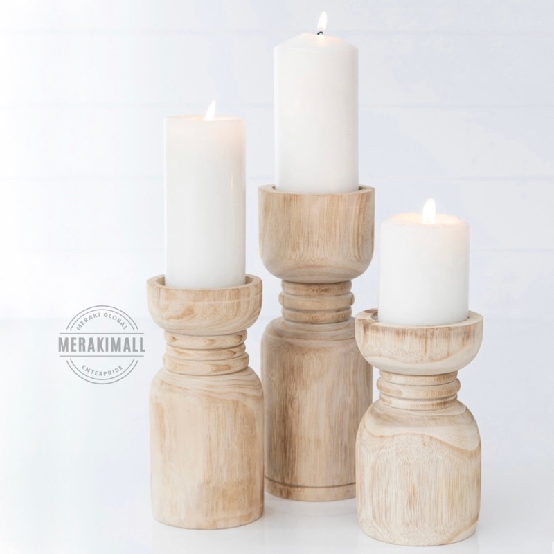 Chunky Wooden Pillar Tealight Candle Holder Unfinished Raw Timber