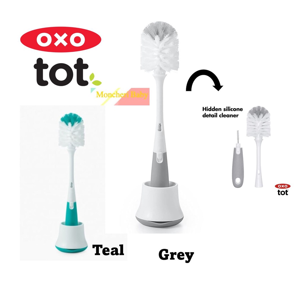 OXO Tot Bottle Brush With Nipple Cleaner & Stand - 2 Pack Teal Bottle Brushes