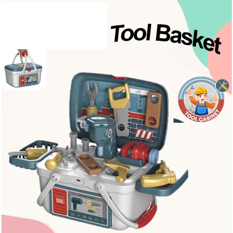 🔥LOWMS🔥 PRETEND PLAY Workshop Tools Set with Wheels Tool Basket ( 2633 ...