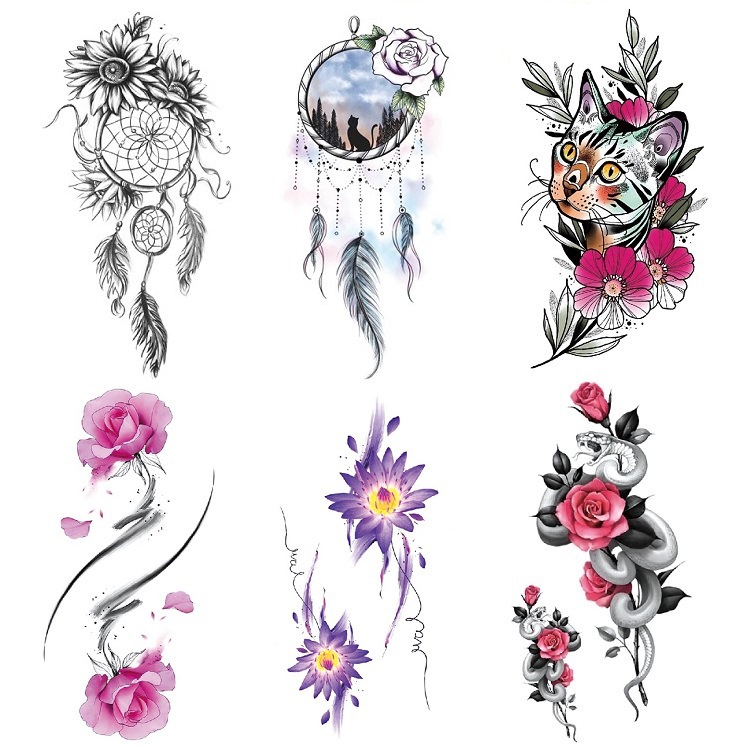 Colored Dream Catcher Arm Clavicle Temporary Tattoos For Women Girl