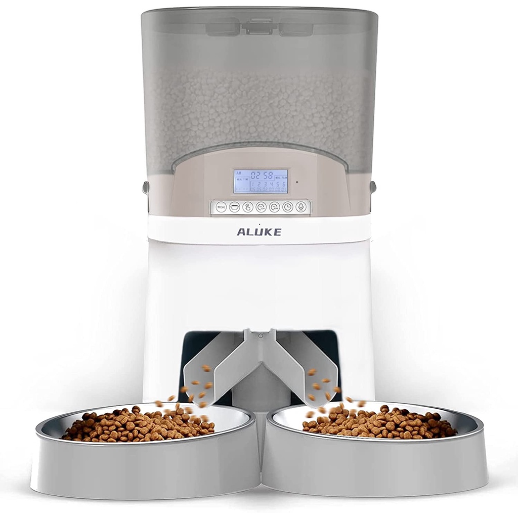 ALUKE 7L Pet Feeder Food Dispenser Two-Way Splitter and Double Bowls ...