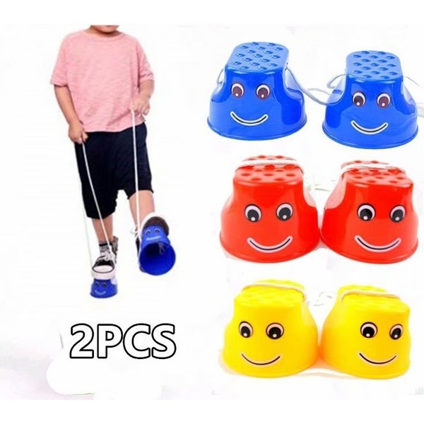 [KMY Ready Stock] 2 pcs Balancing Stepping Cups Children Kids Outdoor Fun Walk Stilt Jump Smile
