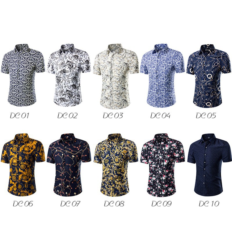 Summer Men's Short Sleeve Shirt Fashion Casual Floral Shirt | Shopee ...