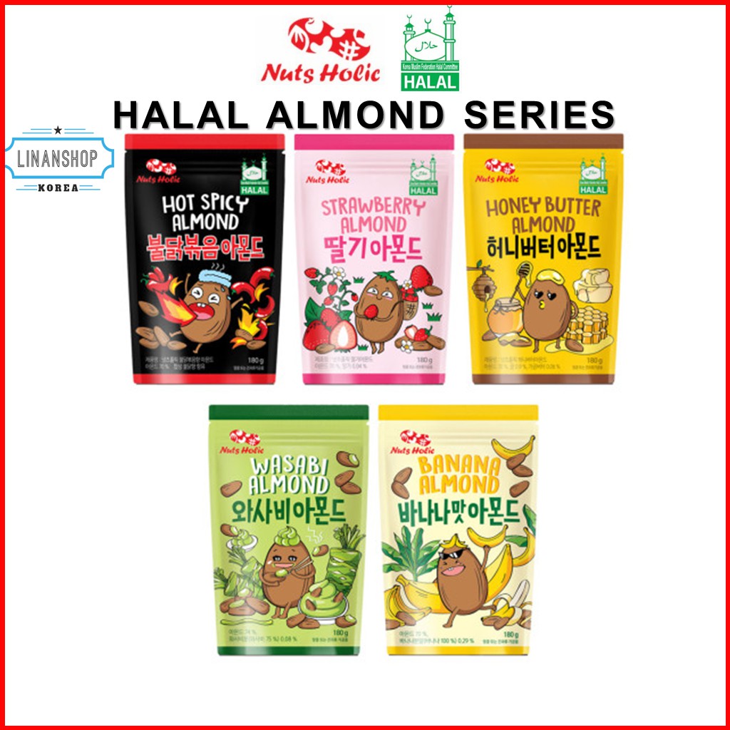 KOREA [HALAL] Nutsholic Almond Series 180g Honey Butter, Strawberry