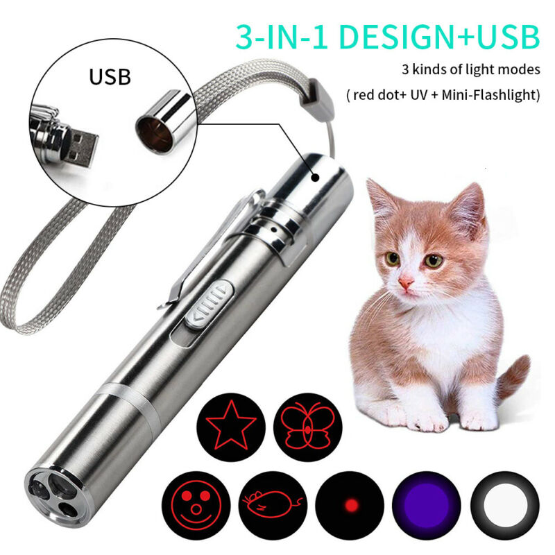 3 in 1 USB Rechargeable Funny Cat Chaser Toys Mini Flashlight Laser LED Pen Light Cat Light Pointers Funny Pet Toys
