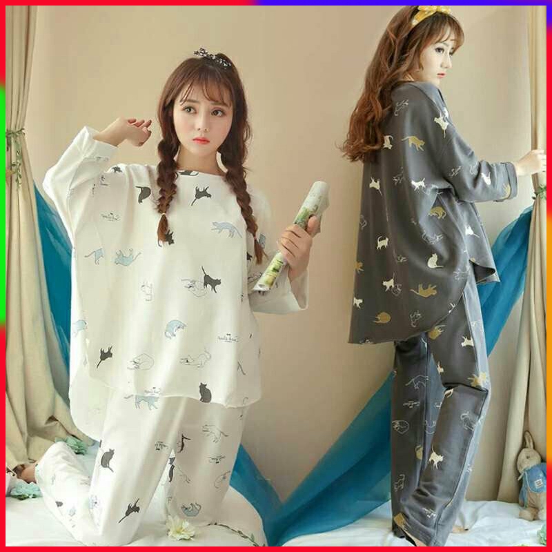 STJDM Nightgown,Autumn Winter Pajamas Women Long-Sleeved Trousers Suit Cute  Gentle Small Floral Print Lace Sexy Pijama Set XL White