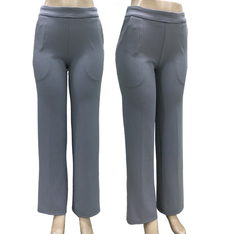 LADIESJEANS Stretchable Strip Pants Seluar Jalur Women's Ironless Slack  Pants Straight-Cut Office Pants (Size: S - 3XL)