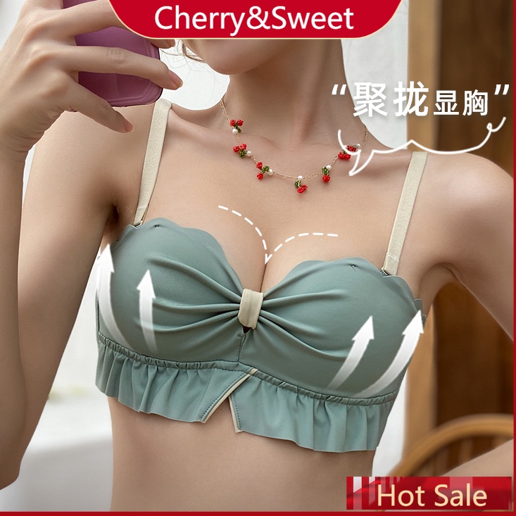 Bras Sets Girl Sweet Strawberry Japanese Underwear Hanging Neck Large Size  Collection Nipple Small Breast Gathering Ribbon Bra Panties Set From  Fourforme, $33.44