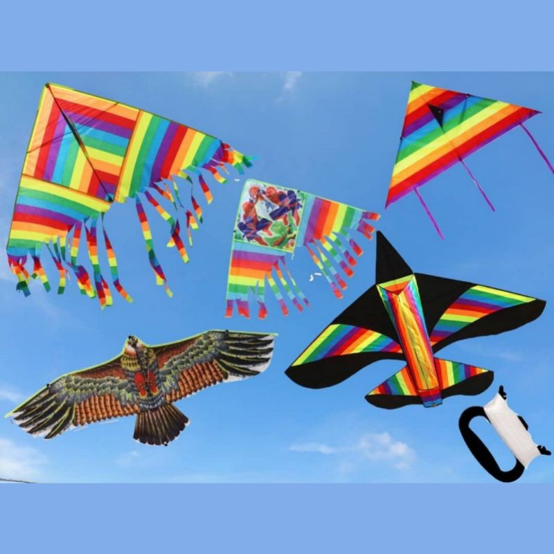 100M Kite Long Tail Rainbow Color Striped Triangle Airplane Eagle Kite for Children