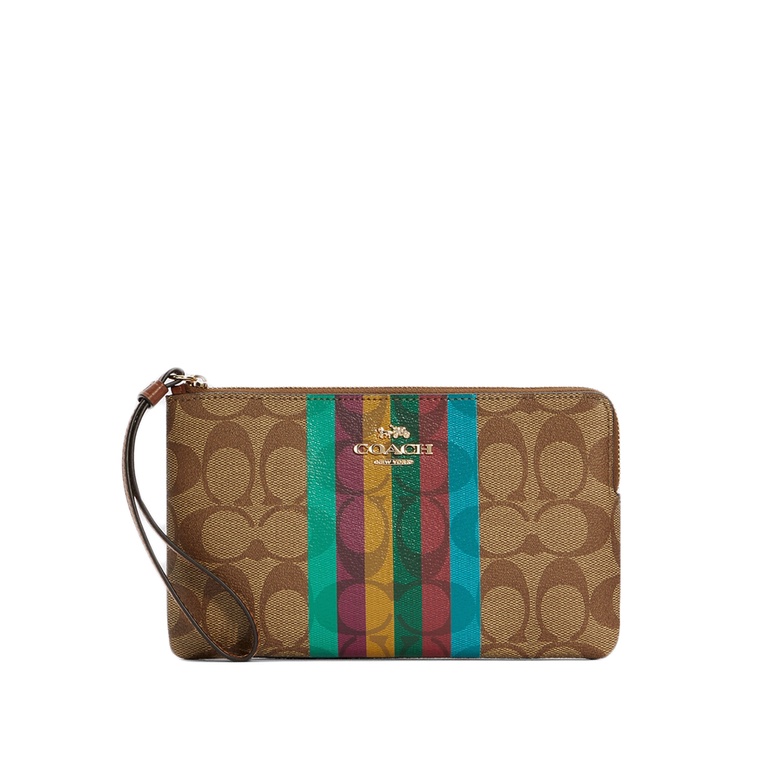 Corner Zip Wristlet In Signature Canvas With Stripe (Im/Walnut/Black) main image 0