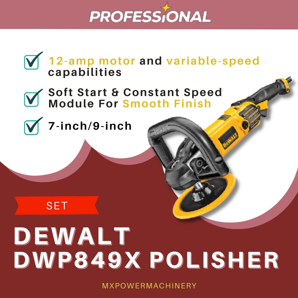 DEWALT Buffer/Polisher, Variable Speed, Soft Start, 7Inch/9Inch (DWP849X) , Yellow Shopee