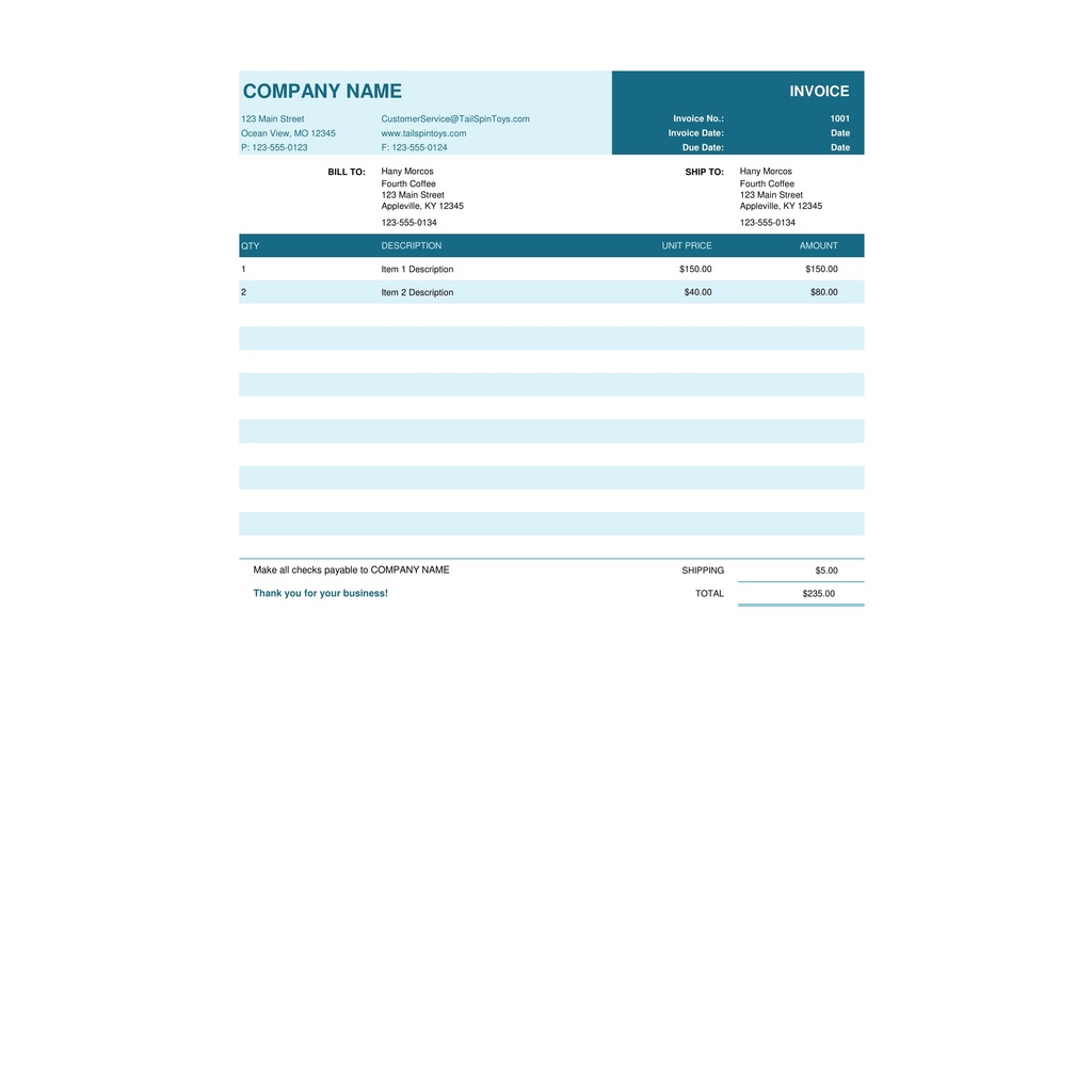 Template Invoice Quotation Receipt Microsoft Excel Business Purpose ...