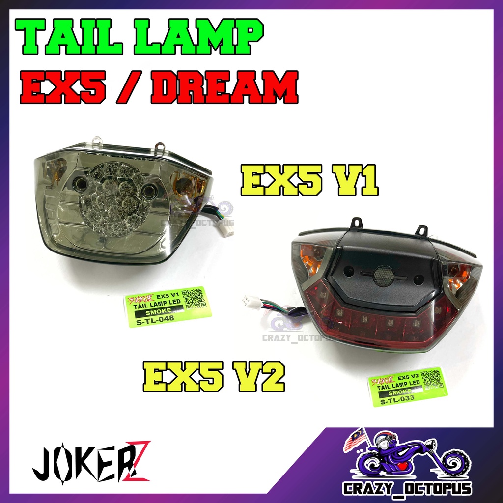 JOKERZ TAIL LAMP HONDA EX5 / DREAM LIGHT LED SMOKE LAMPU BELAKANG KELIP ...